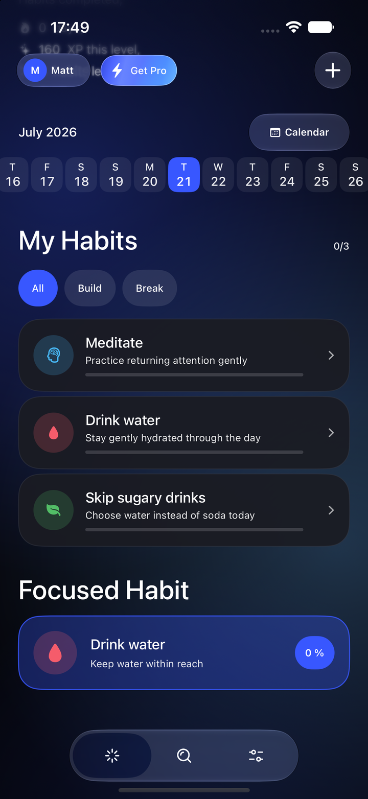 HabitWizz habits list with build and break habit filters